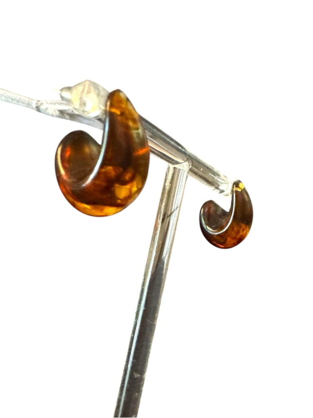 Amber Acrylic Tortoiseshell Teardrop Earrings - Picture 3 of 3